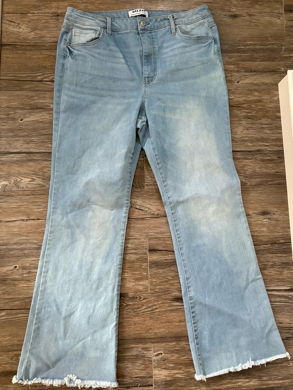 Wax Jean Women’s Size 18 Light Wash Flare Jeans Raw Hem Stretch Denim